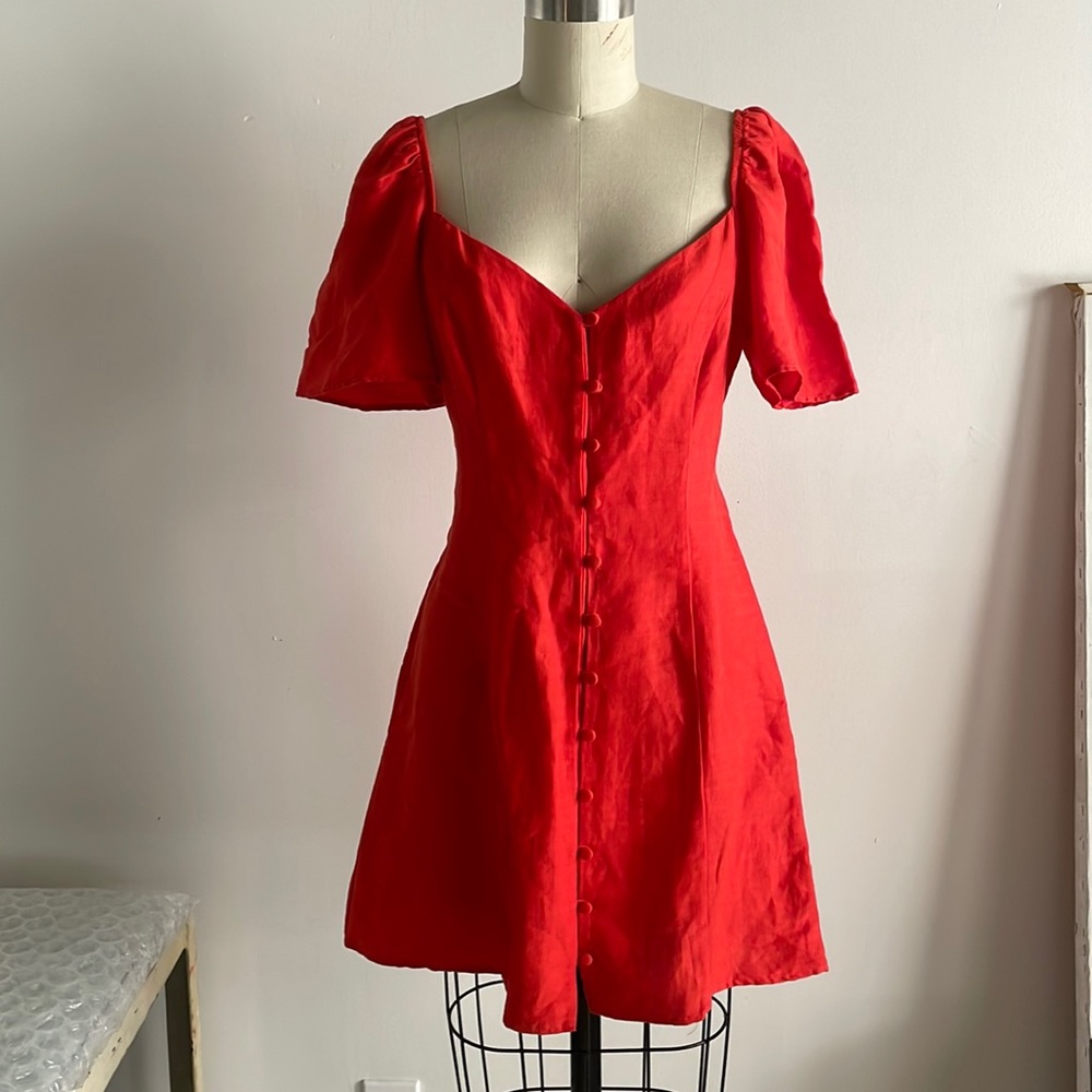 Red button up Zara dress cotton short sleeve